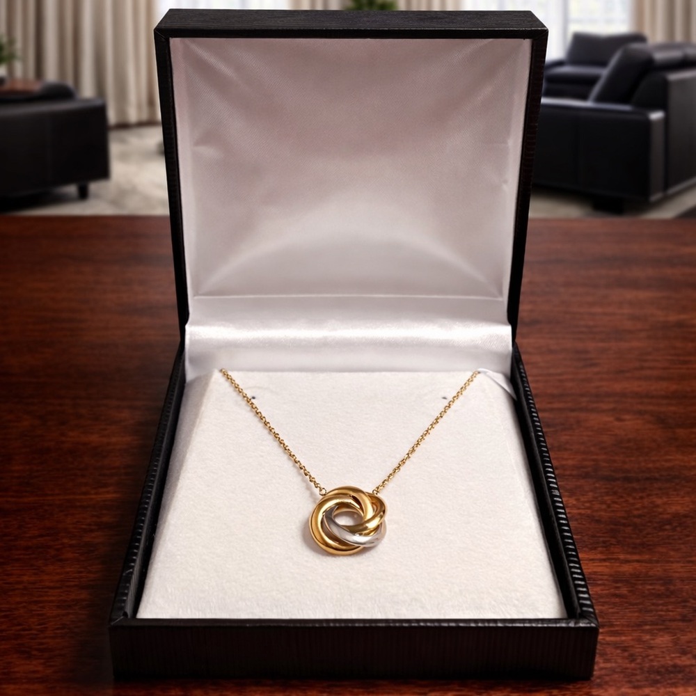 Elegant Three-Tone Knot Pendant Necklace - Gold, Rose Gold, and Silver